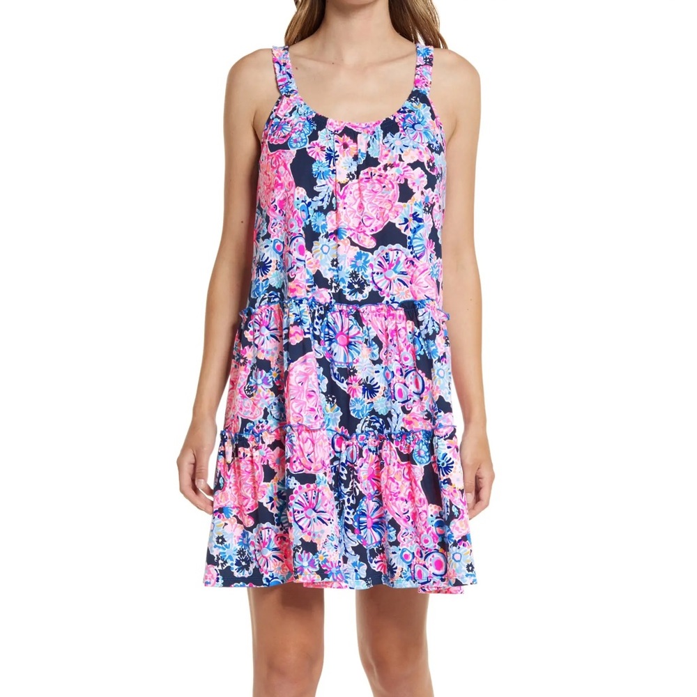 Lilly Pulitzer Sz XL Printed Tiered Dress EUC